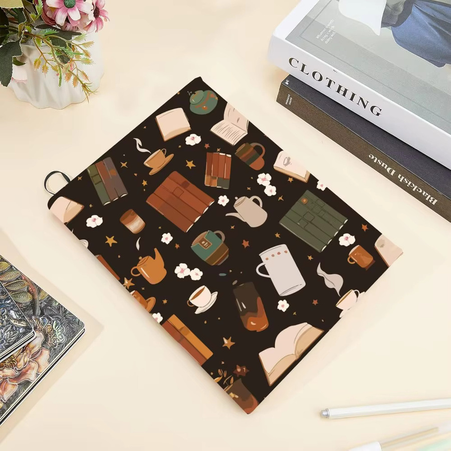 Waschbarer und wiederverwendbarer Buchumschlag aus Nylon in Braun mit Kaffee-Muster - Bild 3