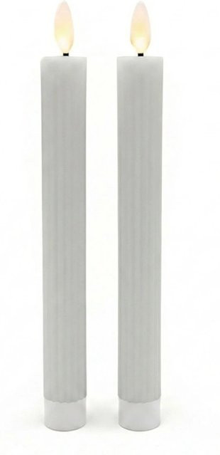 Relaxdays LED Stabkerzen 2er Set aus Echtwachs in Hellgrau mit Rillen-Design, flackerndem Effekt und Timer, Höhe: 25 cm, Durchmesser: 2 cm - Bild 1