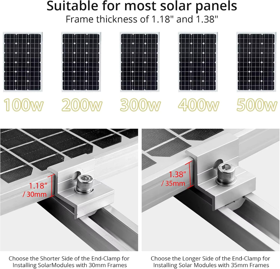CP-SETUNO Solarmodul-Halterungsset aus Aluminium mit Endklemmen für Flachdach-PV-Montageschienen, 10 Stück, Silber - Bild 3
