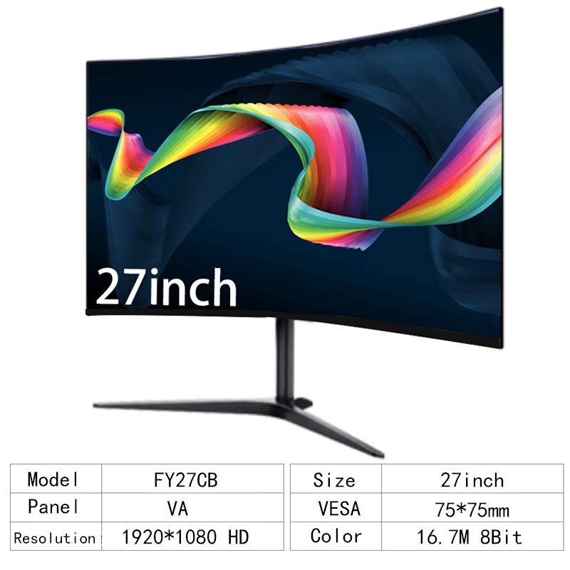FYHXele 27 Zoll Curved Gaming Monitor Full HD 1080P mit IPS Panel, 75 Hz und 2 ms Reaktionszeit, Schwarz - Bild 3