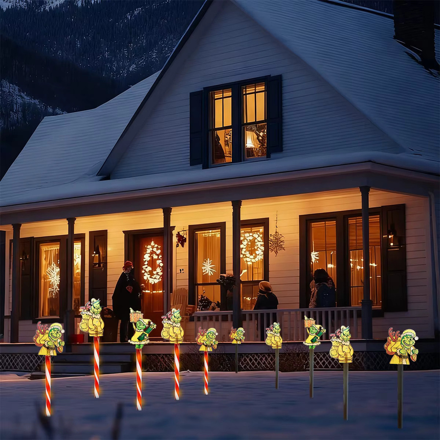 Peach Forest Set aus 5 LED Cartoon Monster Gartenstecklichter Solarbetrieben, Grün, Wasserdicht für Garten und Terrasse - Bild 4