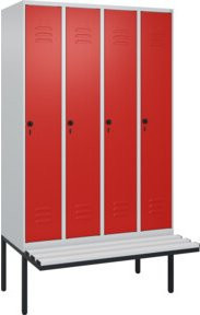 C+P Spind Classic PLUS Garderobenschrank mit Sitzbank, 4 Abteile, Lichtgrau, B/T/H: 212 x 120 x 81,5 cm - Bild 1