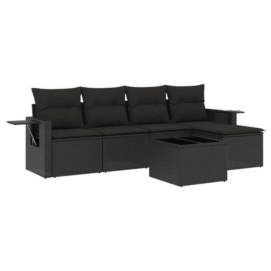 vidaXL 6-teilige Garten-Sofagarnitur aus schwarzem Poly-Rattan mit Kissen und pulverbeschichtetem Stahlgestell - Bild 2
