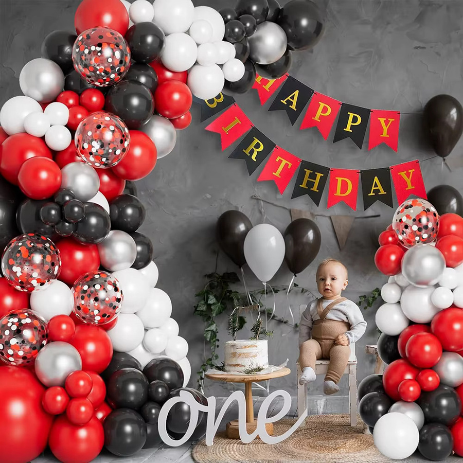 Surpsea Luftballon Girlandenbogen-Set in Rot, Schwarz und Silber mit Konfetti-Ballons für Hochzeit, Geburtstag und Silvester - Bild 3