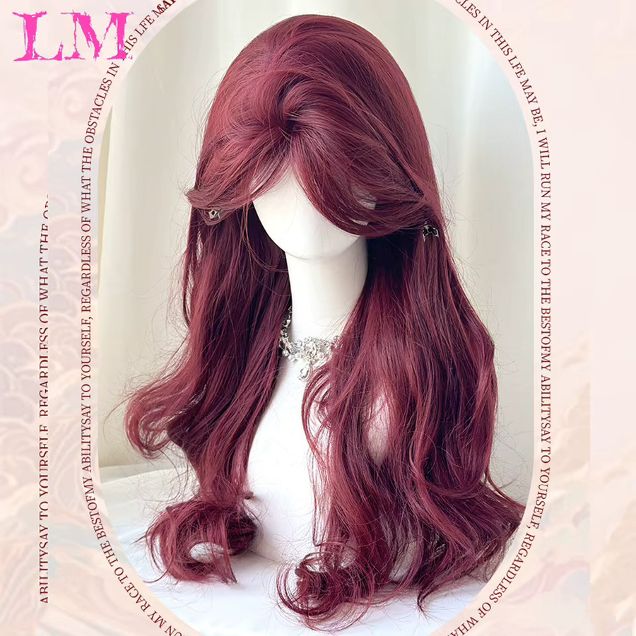 LM Rote Perücke, Lange Glatte Lace-Front-Perücke für Damen, Synthetisch - Bild 3