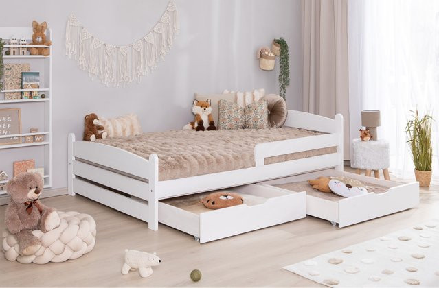 TiCAA Einzelbett Mello aus Massivholz als Kinderbett und Jugendbett in Weiß mit Schubladen - Bild 1