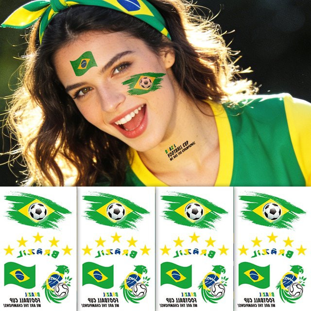 ROCOOART Temporäre Tattoos Brasilien-Flagge, 6 Blatt, Unisex - Bild 1