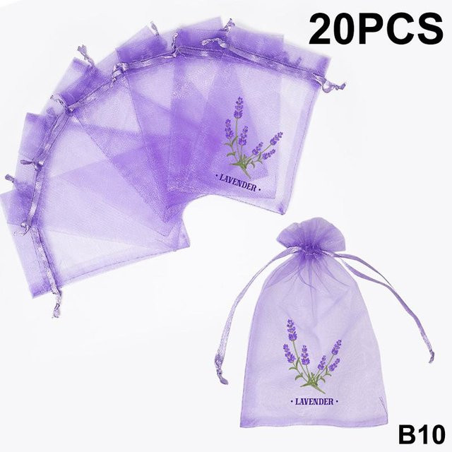 20 Stück Lavendelmuster Kordelzug Netzbeutel in Purple zur Aufbewahrung von getrockneten Blumen, Kräutern und Gewürzen, atmungsaktiv und geruchsbeseitigend - Bild 1