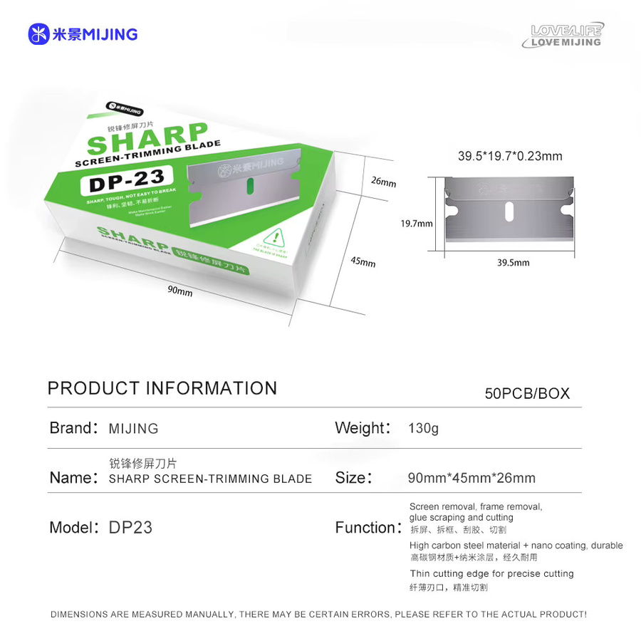 MIJING DP23 Reparaturklingen aus Carbonstahl für Handy-Bildschirm-Entfernung, 50 Stück, Silber - Bild 3