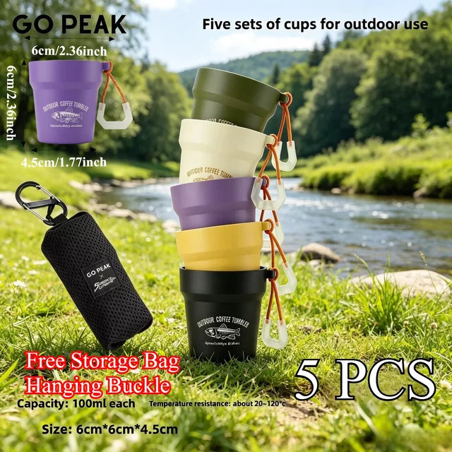 MOUNTAINHIKER GO PEAK 5-teiliges ultraleichtes Camping-Tassenset für Rucksackreisen und Wandern inklusive Aufbewahrungstasche und Aufhängehaken - Bild 1