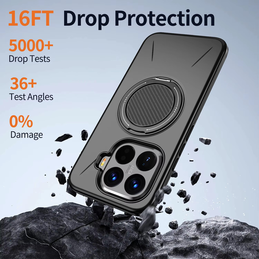 Stoßfeste Rüstungshülle für Xiaomi 15T Pro mit rotierender Dämpfung, magnetischem Metallring und TPU-Rahmen in Rot und Schwarz - Bild 2