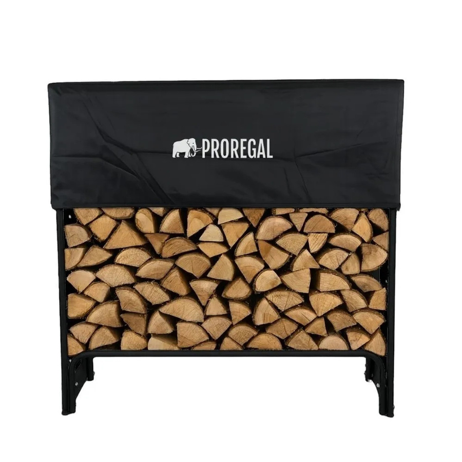 PROREGAL Kaminholzregal L aus Metall in Schwarz, wetterfestes Brennholzregal für Außen und Innen inklusive Abdeckung und Handschuhen, B/T/H: 117 x 36 x 130 cm - Bild 2