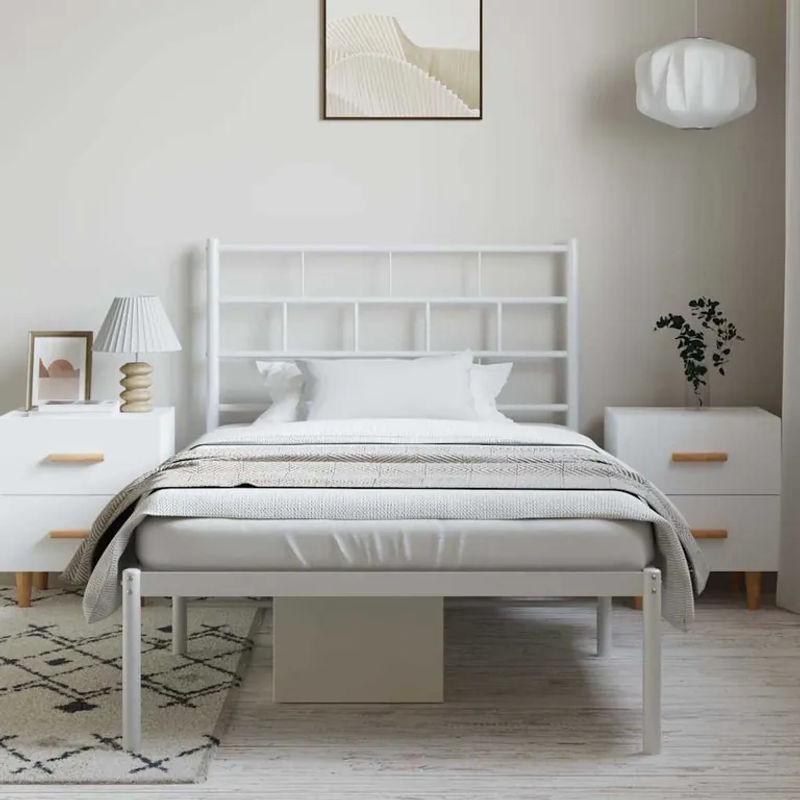 Vidaxl Metall-Bettrahmen mit Kopfteil in Weiß, B: 100 cm, L: 190 cm - Bild 3