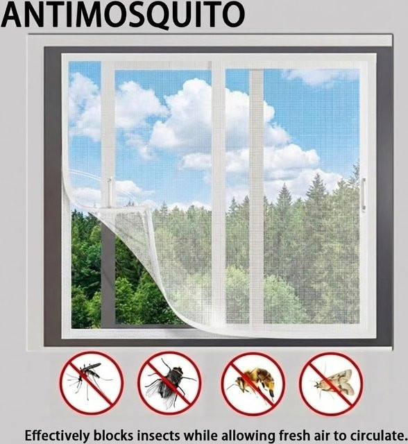 TranquilTouch Moskitonetz-Fenstervorhang in Weiß, Transparentes und Atmungsaktives Netz mit Klett-Installation, Waschbar - Bild 1