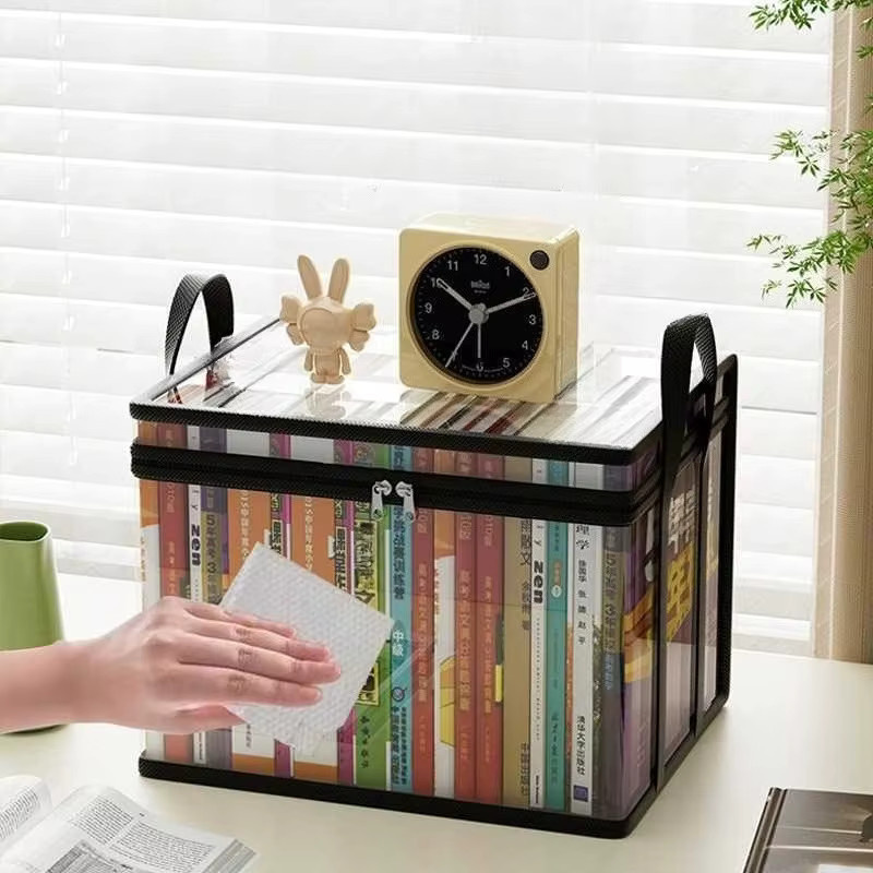 Staubdichte transparente Buch-Aufbewahrungstasche als faltbarer Desktop-Organizer für Zuhause und Schule - Bild 2