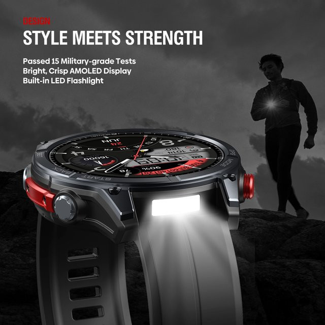 Zeblaze Stratos 4 GPS-Smartwatch mit 1,43-Zoll-AMOLED-Display in Schwarz, integriertem Kompass, barometrischem Höhenmesser, Taschenlampe und Sprachanruf-Funktion, 5 ATM wasserdicht - Bild 1