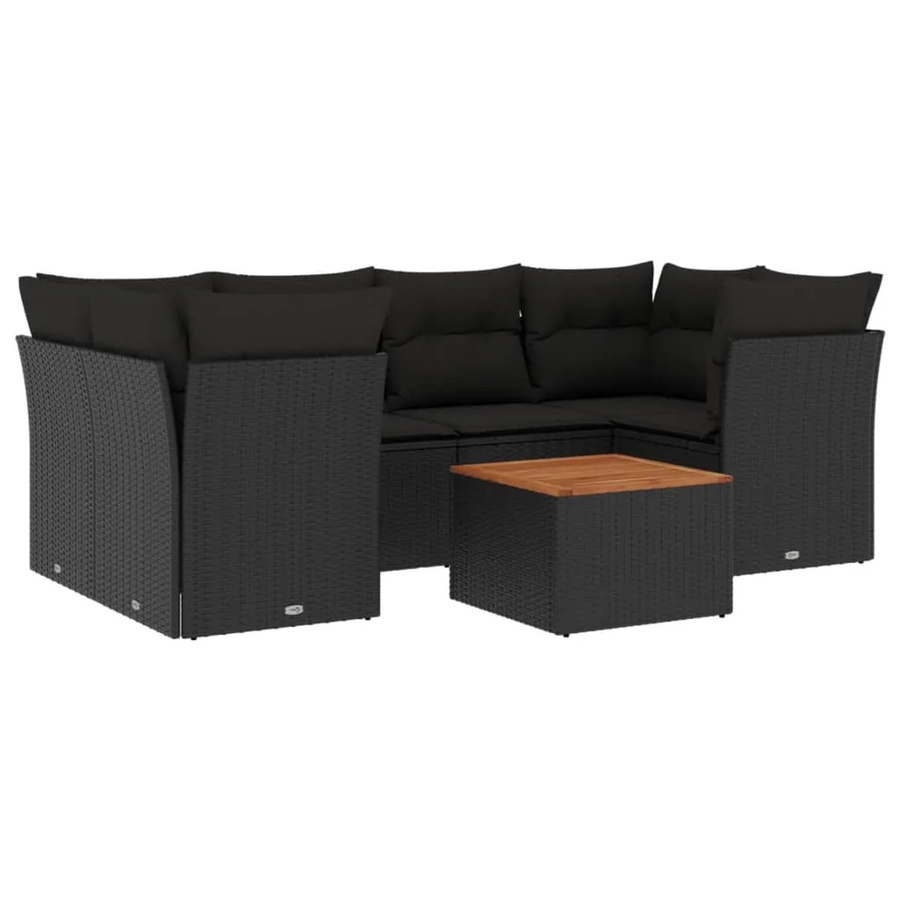 vidaXL 7-teilige Garten-Sofagarnitur aus Poly-Rattan und Akazienholz in Schwarz-Creme mit Kissen - Bild 2