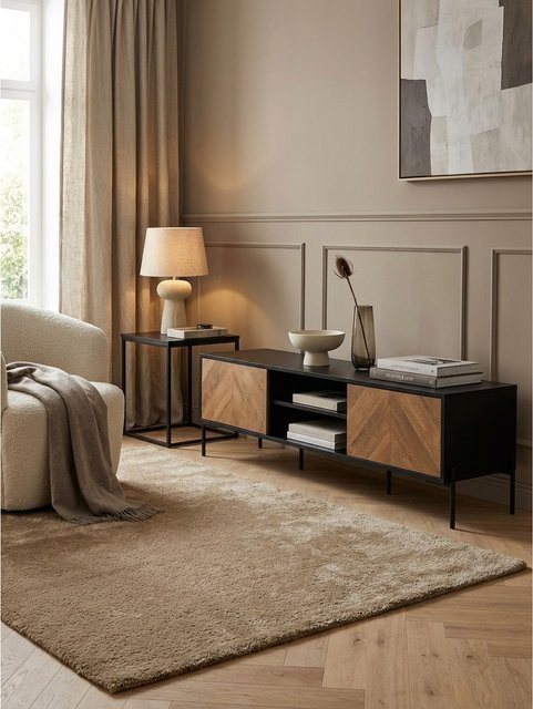 Modernes Lowboard KADIMA DESIGN in Schwarz und Eiche-Dekor mit V-Muster, B/T/H: 163 x 45 x 40 cm - Bild 1