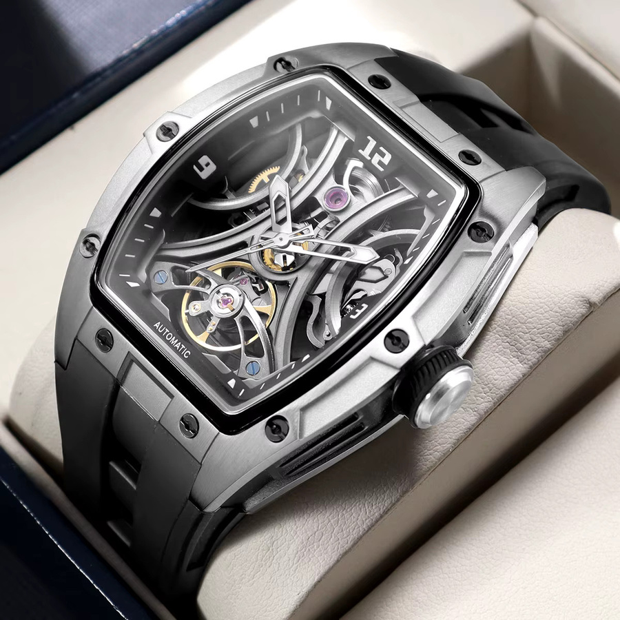 MEGIR Armbanduhr Automatik, Tonneau, Silikonarmband, Herren - Bild 4