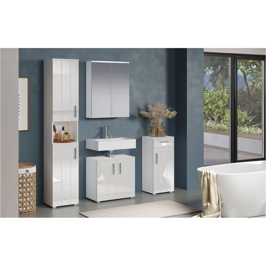 Trendteam Waschbeckenunterschrank Wons Weiß Hochglanz B/H/T: 60 x 58 x 34 cm - Bild 2