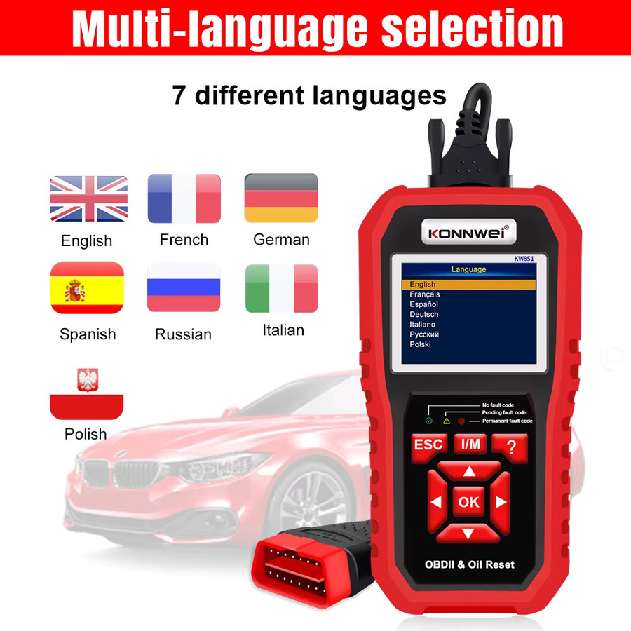 KONNWEI KW851 OBD2 Auto Diagnosegerät in Rot mit Fahrzeugwartungs-Reset-Funktion und Motor-Check-Codeleser - Bild 6