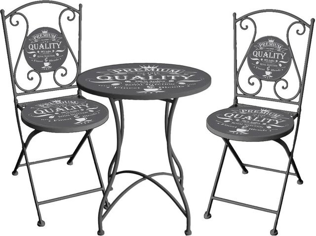DELUKE Bistro-Set MARTA 3-teilig aus Eisen in Grau Matt für Balkon, Terrasse und Garten mit rundem Tisch und 2 Stühlen - Bild 1