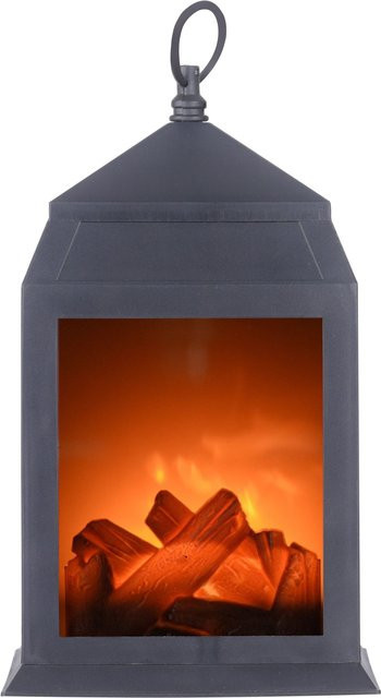 JUST LIGHT LED-Kamin Laterne in Schwarz mit warmweißem Licht und Glaselementen - Bild 1