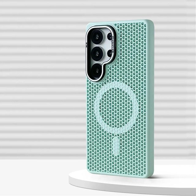 Magnetische Stoßfänger Hülle mit Wabenmuster und Linsenhalterung für Samsung Galaxy S24 Ultra, S24, S23 Plus und S2 Ultra in Grün, kompatibel mit kabellosem Laden - Bild 1