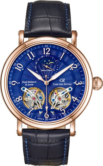 Carl von Zeyten Herrenuhr Automatik, Edelstahl, Blau, Leder, 46 mm - Bild 1