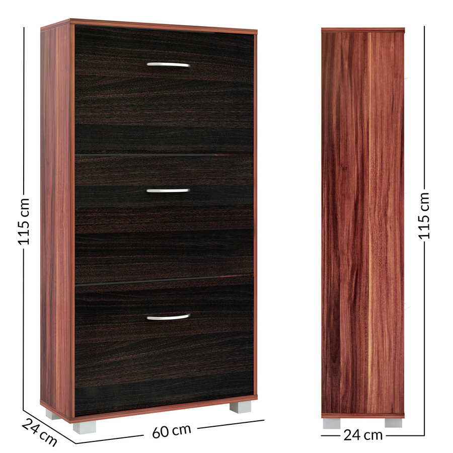 Casaria Schuhschrank in Wenge-Schwarz mit 3 Kipperfächern, B/T/H: 115 x 24 x 115 cm - Bild 2