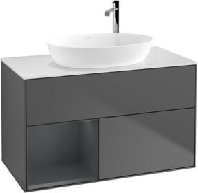 V&B Waschtischunterschrank Finion 100 mit Wandbeleuchtung in Anthrazit lackiert, Breite: 100 cm, Höhe: 50,1 cm, Tiefe: 50,1 cm - Bild 1
