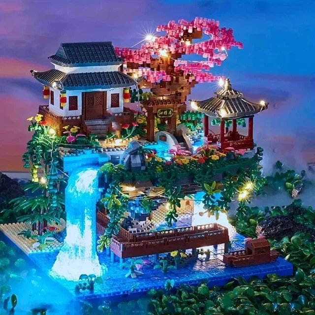 CTMA MOC Baustein-Set Chinesische Architektur Pfirsichblüte und Kirschbaum mit Pool aus Mini-Bricks in Mehrfarbig - Bild 1