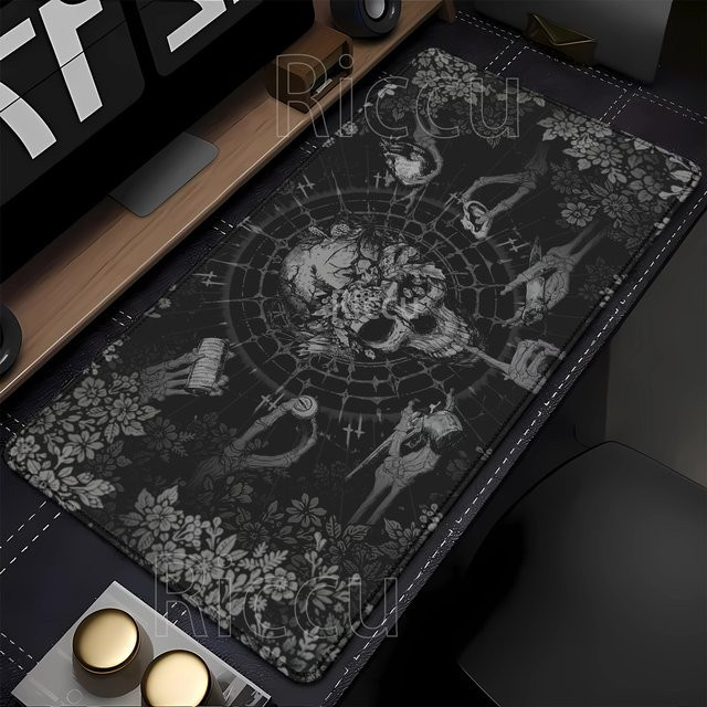 Riccu Horror-Mauspad mit Skelett-Schädel Design in Schwarz-Weiß, rutschfeste Gaming-Schreibtischunterlage aus Gummi mit HD-Druck - Bild 1