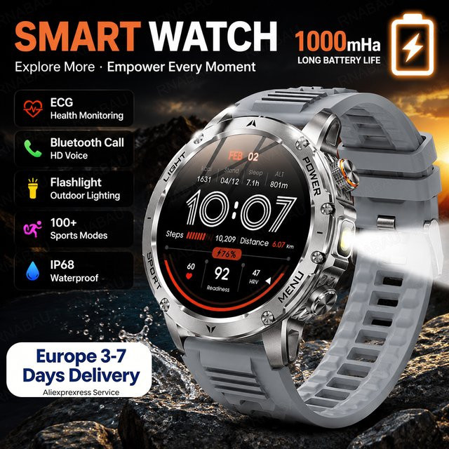 MTIMENX Smartwatch für Herren mit 1,7 Zoll AMOLED Display, Bluetooth Anruffunktion, IP68 Wasserdicht, Outdoor-Sportuhr in Schwarz, kompatibel mit Android und iOS - Bild 1