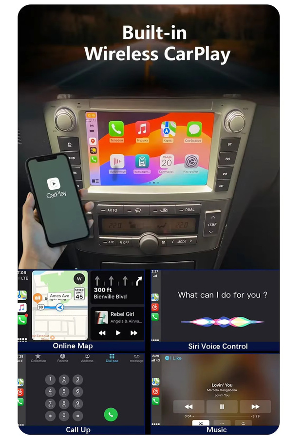 CHSTEK Multimedia Upgrade für Toyota Avensis T25 2003-2010 mit Android Auto, Wireless CarPlay, WiFi, 4G und Bluetooth in Schwarz - Bild 2