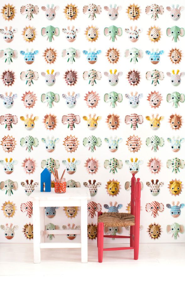 Studio Ditte Tapete Wild Animals Sweet in Multicolour für das Kinderzimmer, Vlies-Tapete matt - Bild 1
