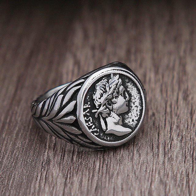 NORTHMAN Ring Herren, Edelstahl, Bicolor, Vintage, Caesar Kopf - Bild 1