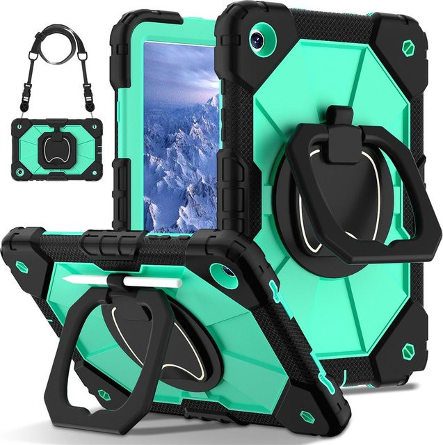 Samsung Galaxy Tab A9 und Tab A9+ Schutzhülle mit 360 Grad drehbarem Griff und Ständerfunktion in Grün - Bild 1