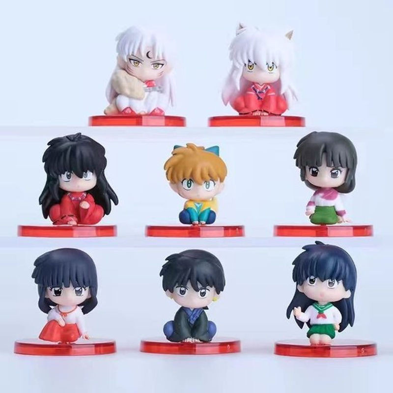 8er Set Anime Figuren Inuyasha Sesshomaru Kikyo und Kagome aus Kunststoff, mehrfarbig mit Goldakzenten, Takara Tomy Sammlerfiguren für Desktop und Auto - Bild 1
