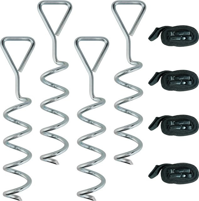 SPORTNOW Bodenanker Schraube 4er Set aus verzinktem Stahl in Silber, spiralförmige Erdanker mit Dreiecksgriff und verstellbaren Gurten für Trampolin, Camping oder Vordächer, Höhe: 32 cm - Bild 1