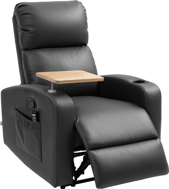 HOMCOM Relaxsessel mit Massagefunktion und Liegefunktion in Schwarz aus Mikrofaser mit drehbarem Tisch, Fernbedienung, Seitentasche und Becherhalter - Bild 1