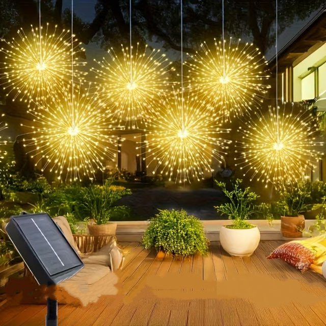OKAL RED EAST Solar-Feuerwerkslichter für den Außenbereich mit 240 oder 450 LED und 8 Modi für Garten, Zelt und Weihnachtsdekoration - Bild 1