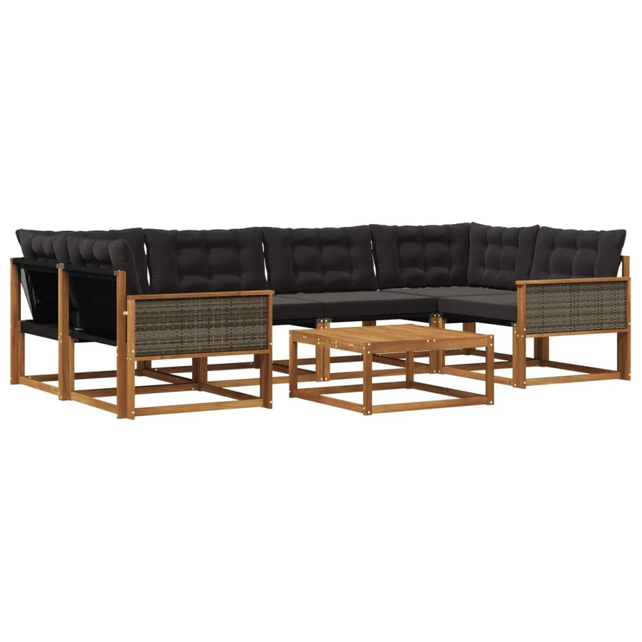 vidaXL Outdoor-Sofagarnitur in U-Form aus massivem Akazienholz und Textilene mit 7 Kissen in Natur und Schwarz - Bild 2