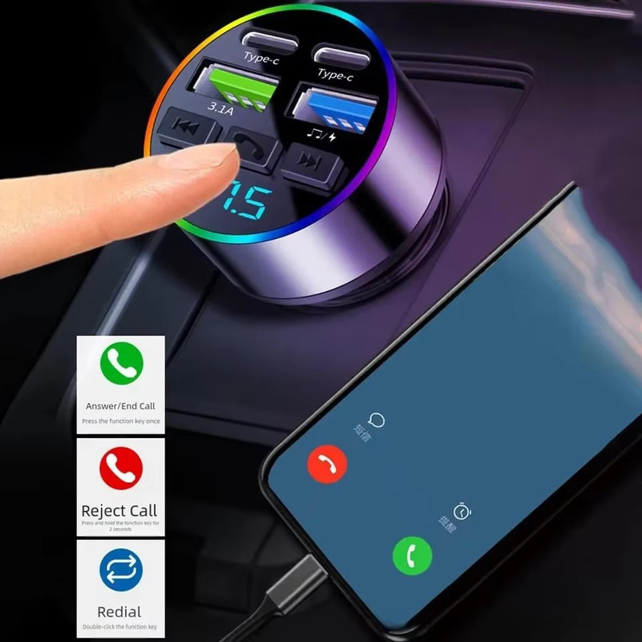 Multifunktionaler Bluetooth 5.0 FM-Transmitter und Auto-Ladegerät mit MP3-Musikplayer und USB-Anschluss in Schwarz - Bild 3