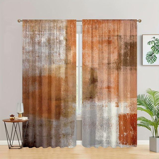 2er-Set halbtransparente Fenstervorhänge mit abstraktem Grafikdesign in Multicolour, Breite: 50 cm, Höhe: 130 cm - Bild 1