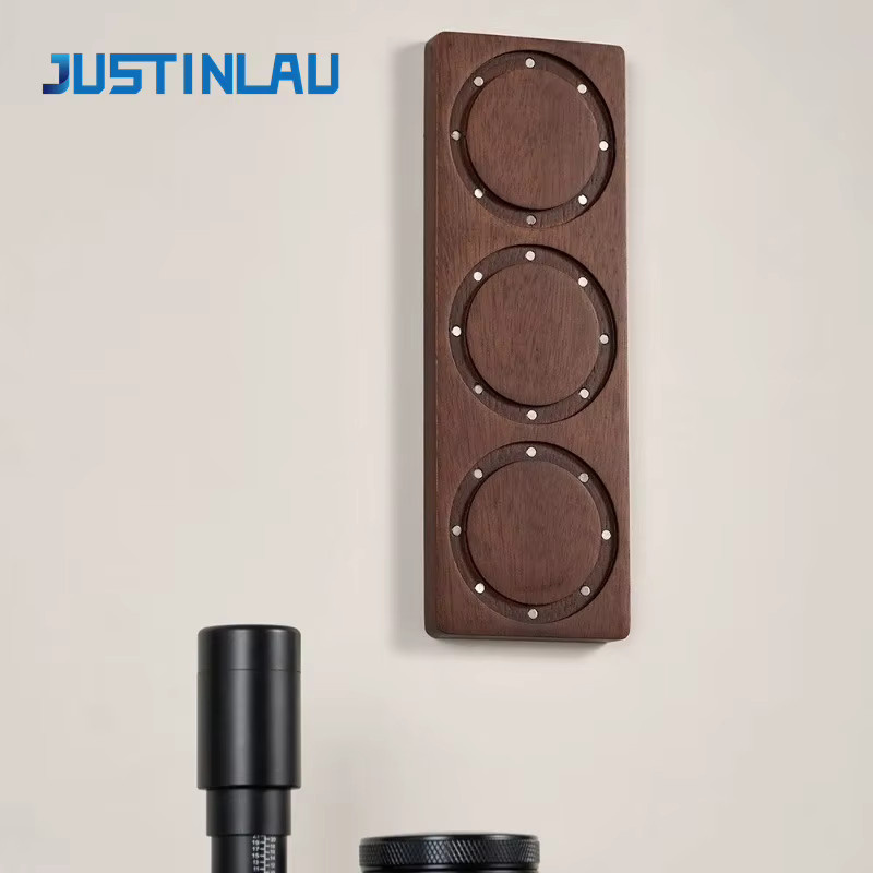 JUSTINLAU Magnetisches Wandregal aus Massivholz in Braun zur Aufbewahrung von Kaffee-Filter-Schalen für 51mm, 53mm und 58mm - Bild 2