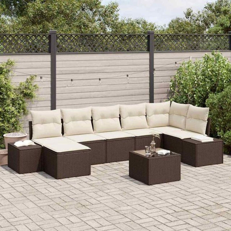 vidaxl Garten-Sofa-Set aus Poly-Rattan mit Kissen und Stauraum in Braun, 8-teilig - Bild 1
