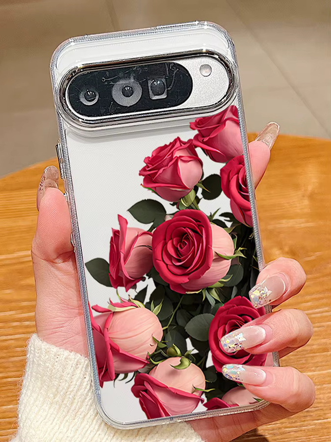 Transparente Handyhülle mit Rosenblütenmuster für Google Pixel 10 9 Pro XL 8 7 Pro aus weichem TPU mit stoßfester Beschichtung - Bild 2