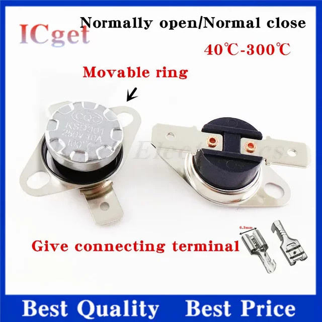 2 Stück Bimetall Thermostat KSD301 Temperatur Schalter, 10A 250V, normal geschlossen, Farbe: Silber - Bild 1
