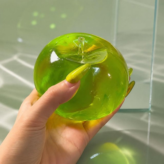 Grüner Apfel Quetschspielzeug, Kristall Transparent, Fidget Spielzeug - Bild 1